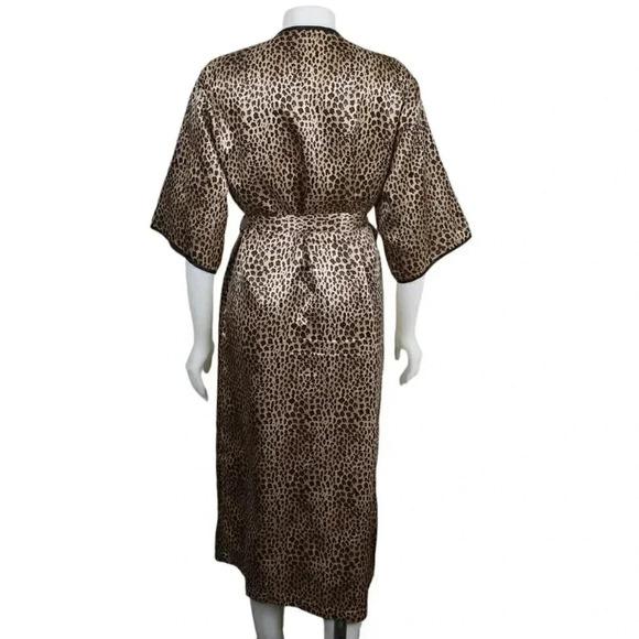 Vintage Natori Private Luxury Leopard Animal Print Robe Kimono Brown Black Med - Picture 6 of 9